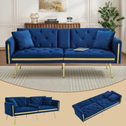 BTM Two seater sofa bed with adjustable backrest & cup holders in Blue - thumbnail 2
