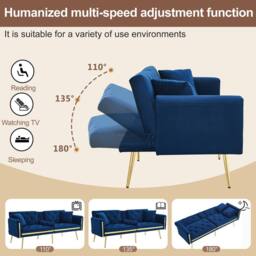 BTM Two seater sofa bed with adjustable backrest & cup holders in Blue - thumbnail 7