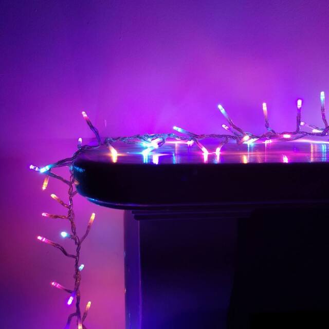 Samuel Alexander 960 LED 12m Premier Cluster Indoor Outdoor Multi Function Mains Operated Christmas Lights with Timer on Clear Cable in Rainbow - image 1