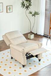 Living and Home Single Sofa Recliner Chair Armchair with Footrest in Beige - thumbnail 3
