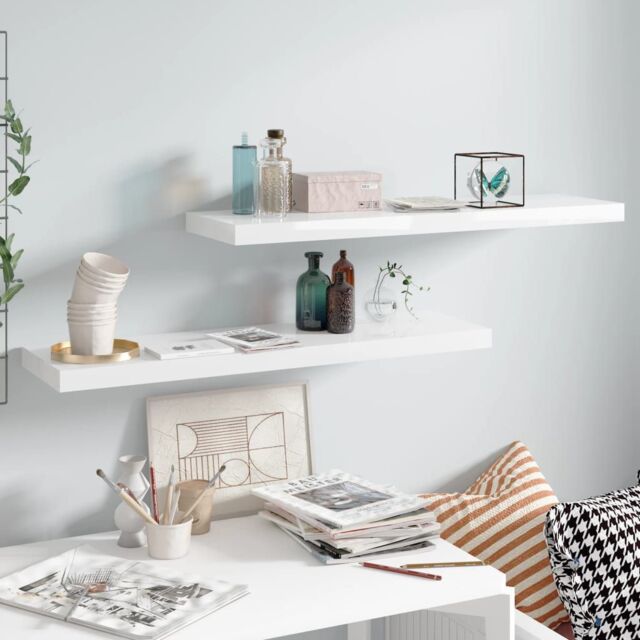 Berkfield Home Floating Wall Shelves 2 pcs High Gloss White 90x23.5x3.8 cm MDF - image 1