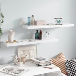Berkfield Home Floating Wall Shelves 2 pcs High Gloss White 90x23.5x3.8 cm MDF - thumbnail 1