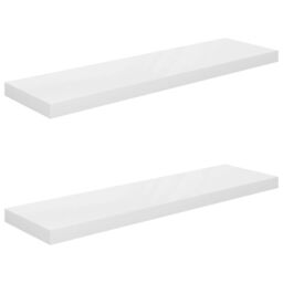 Berkfield Home Floating Wall Shelves 2 pcs High Gloss White 90x23.5x3.8 cm MDF - thumbnail 2