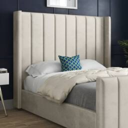 KDMD Sturminster Winged Upholstered Beige Soft Velvet Designer Bed Frame in Cream - Size: Small Double - thumbnail 5