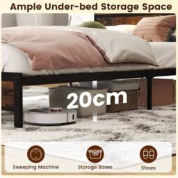 Costway Double Size Bed Frame Metal Platform Bed w/LED Lights&Charging Station in Brown - thumbnail 7