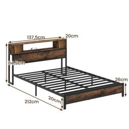 Costway Double Size Bed Frame Metal Platform Bed w/LED Lights&Charging Station in Brown - thumbnail 2