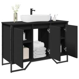 Berkfield Home Bathroom Sink Cabinet Black 91x35x60 cm Engineered Wood - Size: 91 x 35 x 60 cm - thumbnail 2