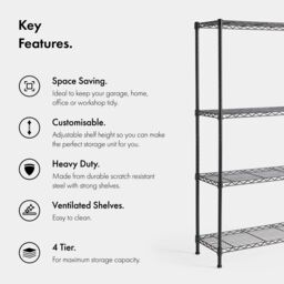 VonHaus 4 Tier Garage Shelving Units in Black - thumbnail 2