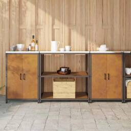 Berkfield Home Kitchen Storage Set with Shelf with Storage with Door 3 pcs Rusty in Brown - thumbnail 2