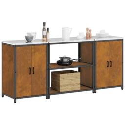 Berkfield Home Kitchen Storage Set with Shelf with Storage with Door 3 pcs Rusty in Brown - thumbnail 3