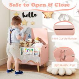CASART Kids Wooden Toy Box w/ Front Bookshelf Toy Storage Organizer Toy Chest in Pink - thumbnail 8