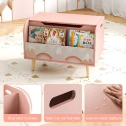CASART Kids Wooden Toy Box w/ Front Bookshelf Toy Storage Organizer Toy Chest in Pink - thumbnail 9
