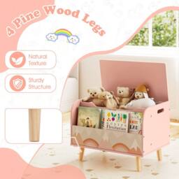 CASART Kids Wooden Toy Box w/ Front Bookshelf Toy Storage Organizer Toy Chest in Pink - thumbnail 6