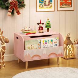 CASART Kids Wooden Toy Box w/ Front Bookshelf Toy Storage Organizer Toy Chest in Pink - thumbnail 4