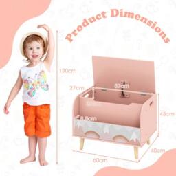 CASART Kids Wooden Toy Box w/ Front Bookshelf Toy Storage Organizer Toy Chest in Pink - thumbnail 2