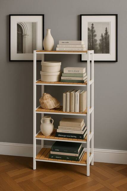 Neo 5 Tier Bamboo Storage Shelf Shelves Rack in Natural White - image 1