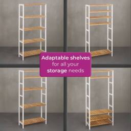 Neo 5 Tier Bamboo Storage Shelf Shelves Rack in Natural White - thumbnail 4