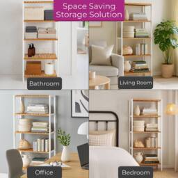 Neo 5 Tier Bamboo Storage Shelf Shelves Rack in Natural White - thumbnail 3