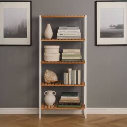 Neo 5 Tier Bamboo Storage Shelf Shelves Rack in Natural White - thumbnail 2