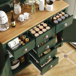 Merax Farmhouse Style Kitchen Pantry Cabinet with LED Lighting & Drawers in Green - thumbnail 4