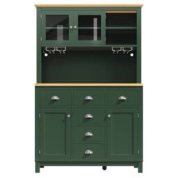 Merax Farmhouse Style Kitchen Pantry Cabinet with LED Lighting & Drawers in Green - thumbnail 9