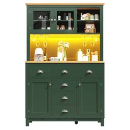 Merax Farmhouse Style Kitchen Pantry Cabinet with LED Lighting & Drawers in Green - thumbnail 6