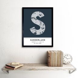 "Wee Blue Coo Wall Art Print Sunderland England United Kingdom City Map Modern Typography Stylish Letter Framed Word in Navy - Size: W12"" x H16""" - thumbnail 2