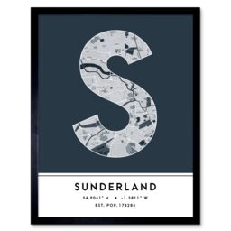 "Wee Blue Coo Wall Art Print Sunderland England United Kingdom City Map Modern Typography Stylish Letter Framed Word in Navy - Size: W12"" x H16""" - thumbnail 1
