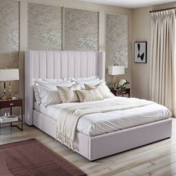 UK Bed Furniture Barcelona Upholstered Bed with 48 Inch Headboard & Slatted Base in Silver - Size: Small Double