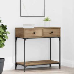 Berkfield Home Modern Console Table Artisan Oak 75x34.5x75 cm Engineered Wood in Brown - thumbnail 2