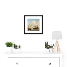 Artery8 Van De Velde Ships At Anchor On Coast 8X8 Inch Square Wooden Framed Wall Art Print Picture with Mount in Black - thumbnail 2