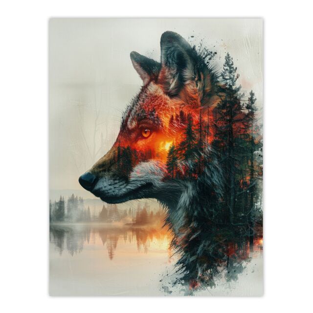 "Artery8 Wall Art Print Wolf Forest Sunset Nature Animal Lover Design Poster in Grey - Size: W18"" x H24""" - image 1