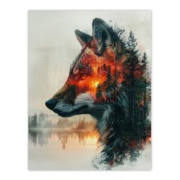 "Artery8 Wall Art Print Wolf Forest Sunset Nature Animal Lover Design Poster in Grey - Size: W18"" x H24""" - thumbnail 1