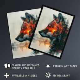 "Artery8 Wall Art Print Wolf Forest Sunset Nature Animal Lover Design Poster in Grey - Size: W18"" x H24""" - thumbnail 2