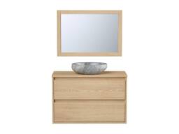 Vente-unique Bathroom Unit With Stone Countertop Basin & Mirror - Oak Veneer - 80 in Light Oak - thumbnail 4
