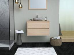 Vente-unique Bathroom Unit With Stone Countertop Basin & Mirror - Oak Veneer - 80 in Light Oak