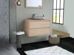 Vente-unique Bathroom Unit With Stone Countertop Basin & Mirror - Oak Veneer - 80 in Light Oak - thumbnail 5