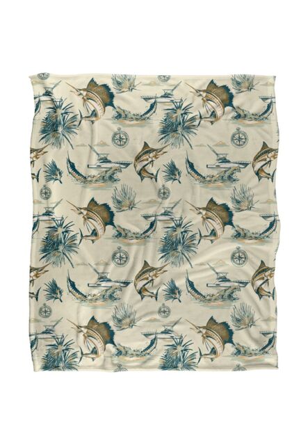 JQ Licensing Jl-Jp-Jq Billfish Tiki Fishing Pattern 2 Silky Touch Super Soft Throw Blanket 152 X 127 cm in White - image 1
