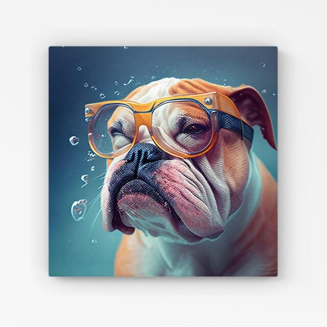 Warren Reed - Designer Bulldog With Glasses Splashart Canvas in Brown - Size: w10 inch x h10 inch - image 1