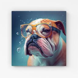 Warren Reed - Designer Bulldog With Glasses Splashart Canvas in Brown - Size: w10 inch x h10 inch - thumbnail 1