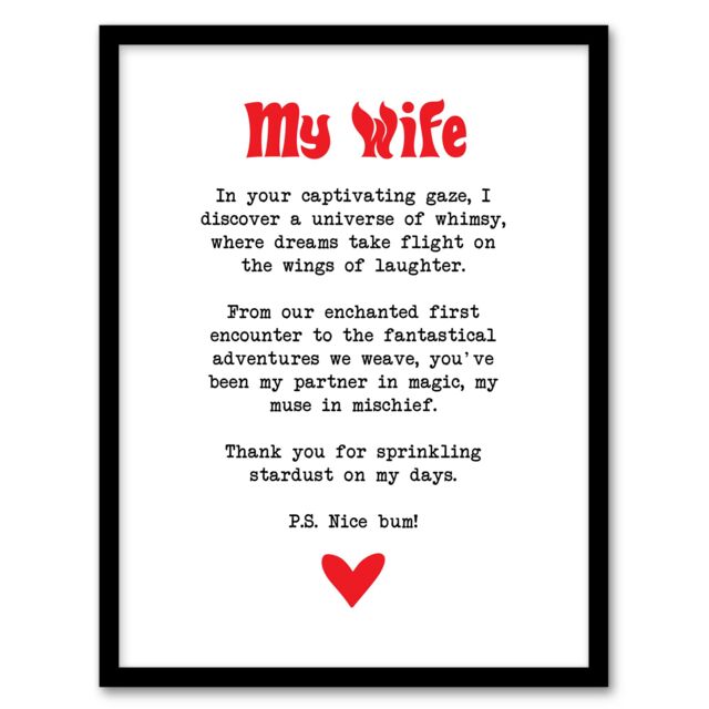 "Artery8 Love Poem Whimsy Magic Wife Romantic Poetry Fun Framed Art Print in White - Size: W12"" x H16""" - image 1