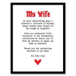 "Artery8 Love Poem Whimsy Magic Wife Romantic Poetry Fun Framed Art Print in White - Size: W12"" x H16""" - thumbnail 1