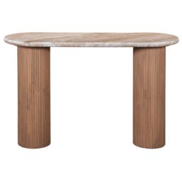 IH Design Bundi Natural Marble & Wood Pedestal Console Table in Brown - thumbnail 2