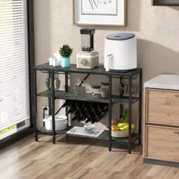 Costway 3-tier Wine Bar Cabinet Industrial Wine Rack with Storage Shelves Glass Holder in Grey - thumbnail 3