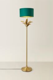 ValueLights Christina Velvet with Gold Metallic Inner Drum Shade Gold Palm Leaf Floor Lamp in Bottle Green - thumbnail 3