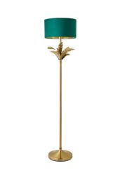 ValueLights Christina Velvet with Gold Metallic Inner Drum Shade Gold Palm Leaf Floor Lamp in Bottle Green - thumbnail 6