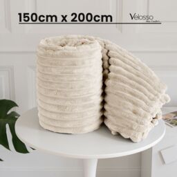 Velosso Chunky Corduroy Super Soft Blanket in Ivory - Size: 200 cm x 240 cm - thumbnail 2