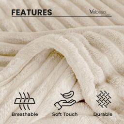 Velosso Chunky Corduroy Super Soft Blanket in Ivory - Size: 200 cm x 240 cm - thumbnail 3