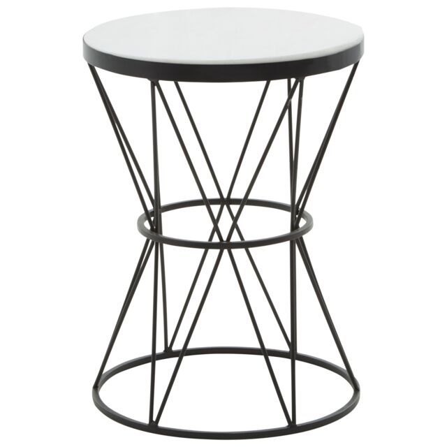 Orsina Round White Marble Top Side Table, Minimalist Black Metal Base, Contemporary Monochrome Side Table - image 1