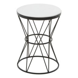 Orsina Round White Marble Top Side Table, Minimalist Black Metal Base, Contemporary Monochrome Side Table - thumbnail 2